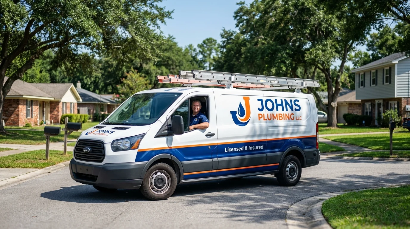 Johns Plumbing LLC service van in Ellis, KS