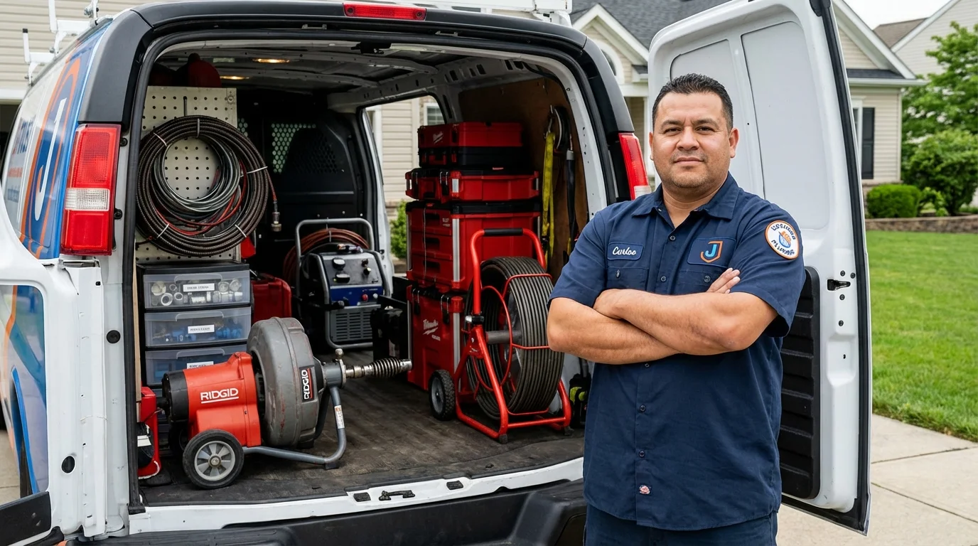 Professional drain cleaning equipment and Johns Plumbing LLC plumber in Ellis