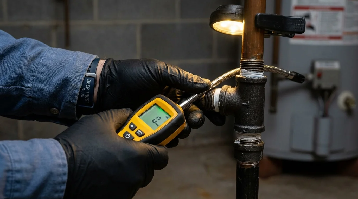 Gas leak detection with electronic sniffer by Johns Plumbing LLC in Ellis