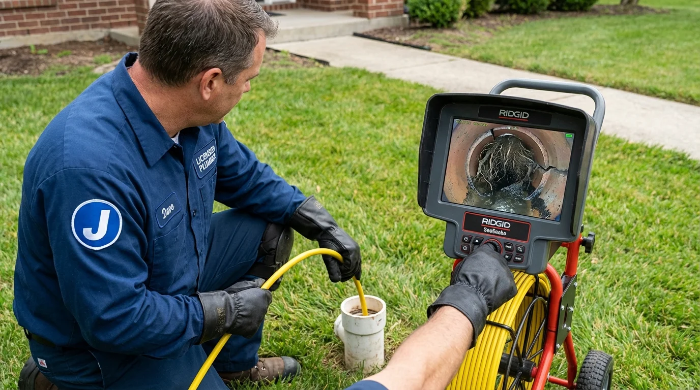 Sewer camera inspection being performed by Johns Plumbing LLC in Ellis